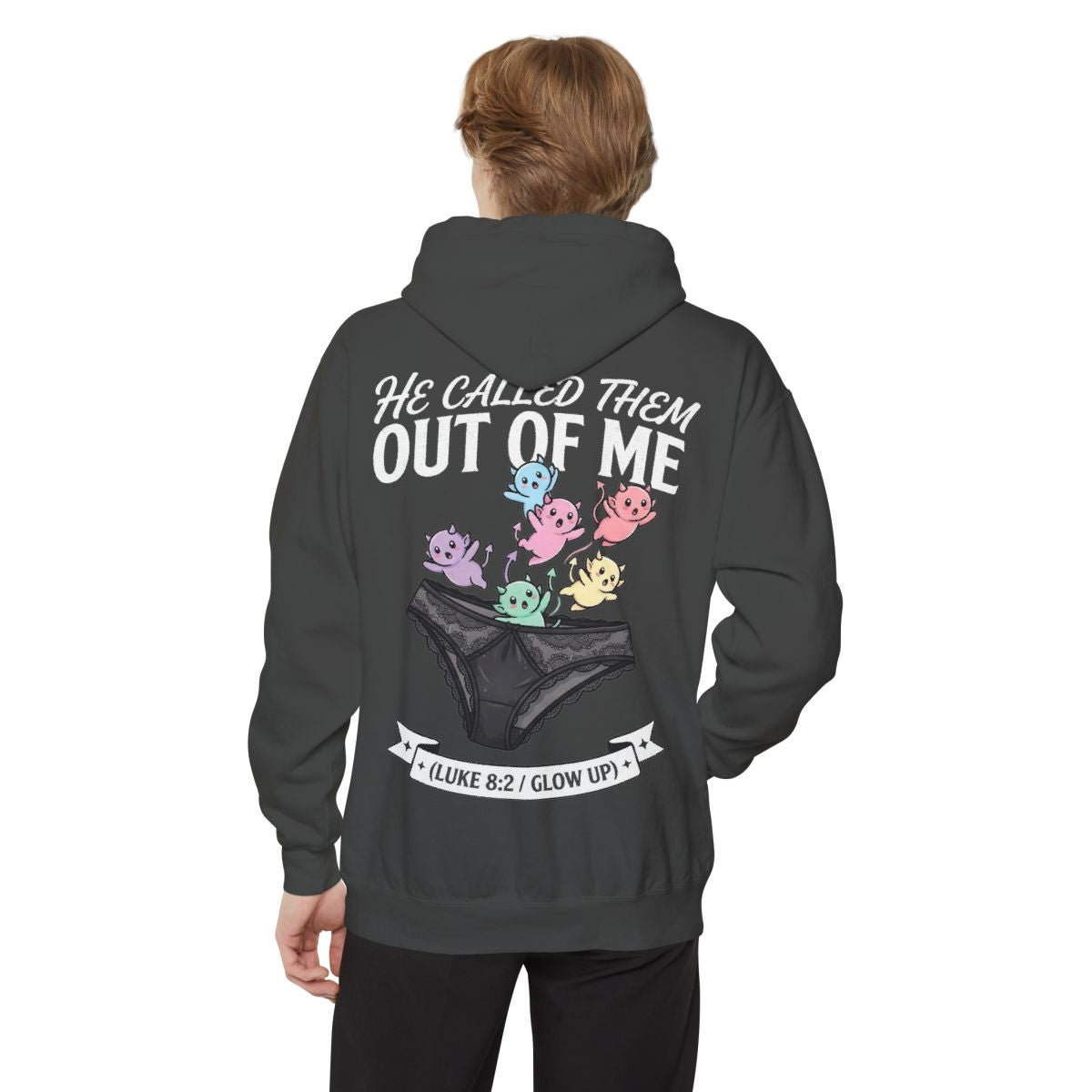 Color: Pepper | Good Book Series He Called Them Out Of Me Garment-Dyed Hoodie