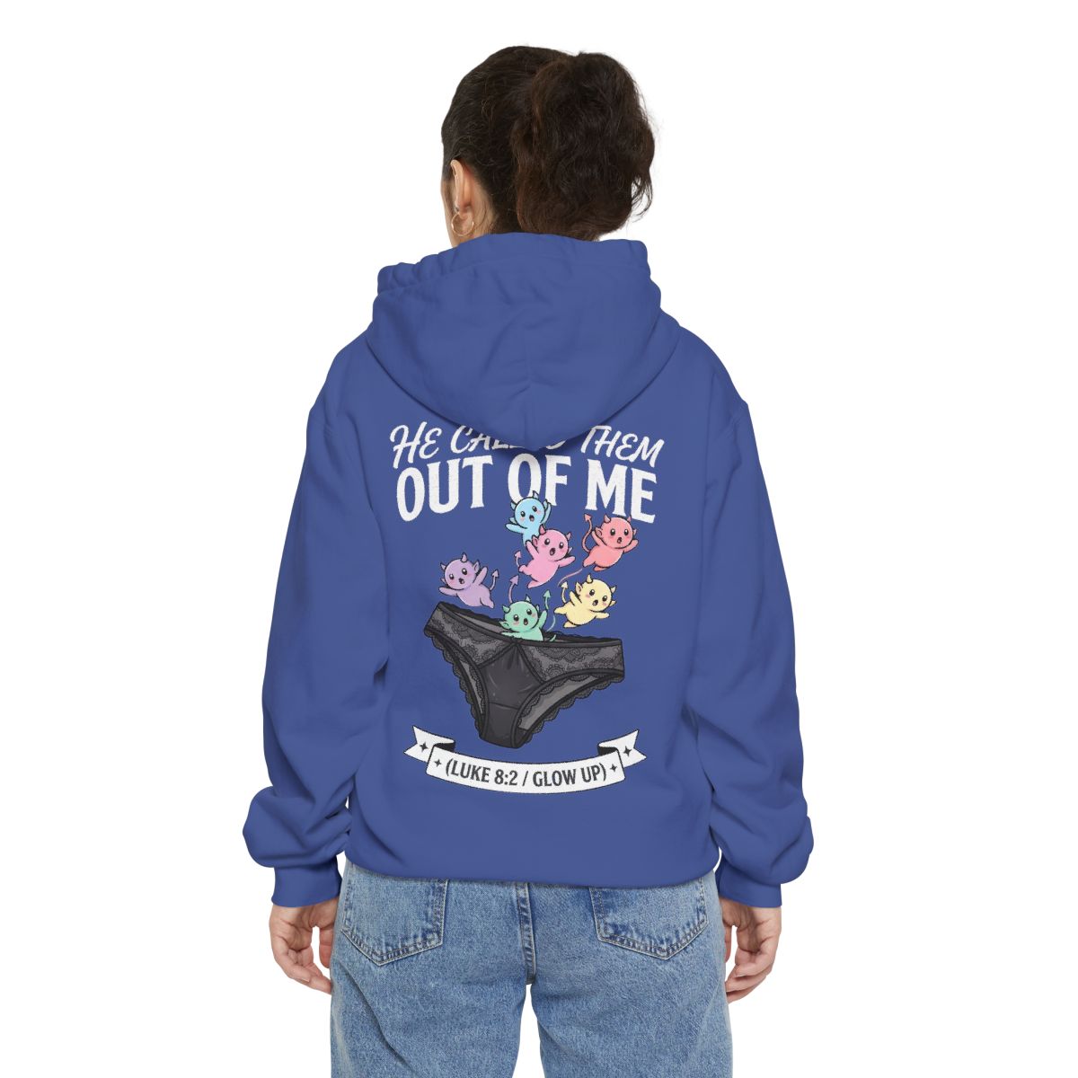 Color: Flo Blue | Good Book Series He Called Them Out Of Me Garment-Dyed Hoodie