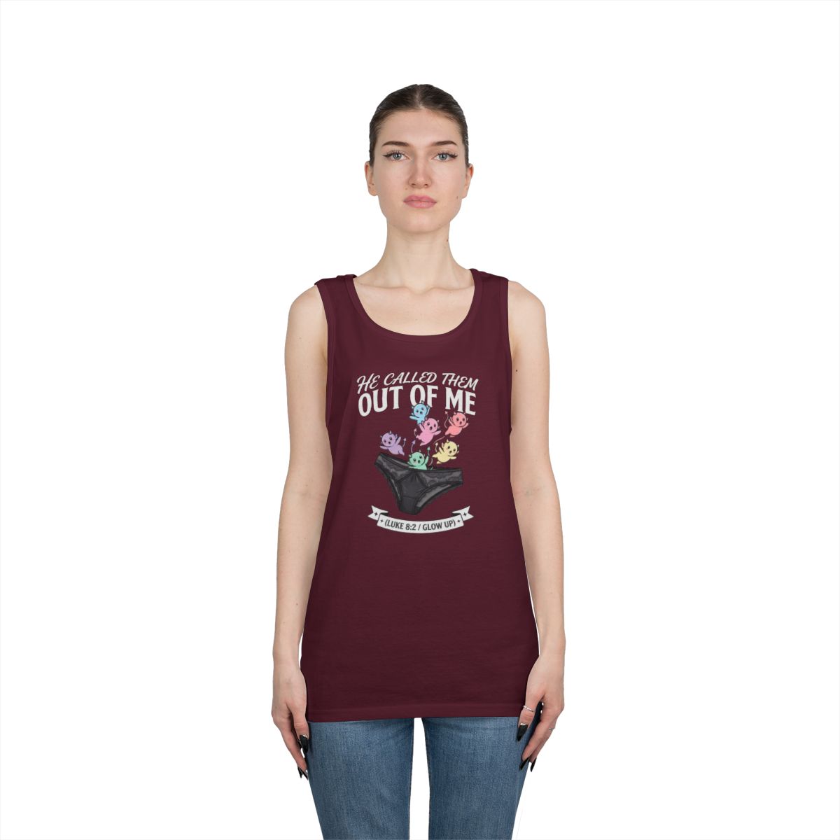Color: Maroon | Good Book Series He Called Them Out Of Me Tank Top