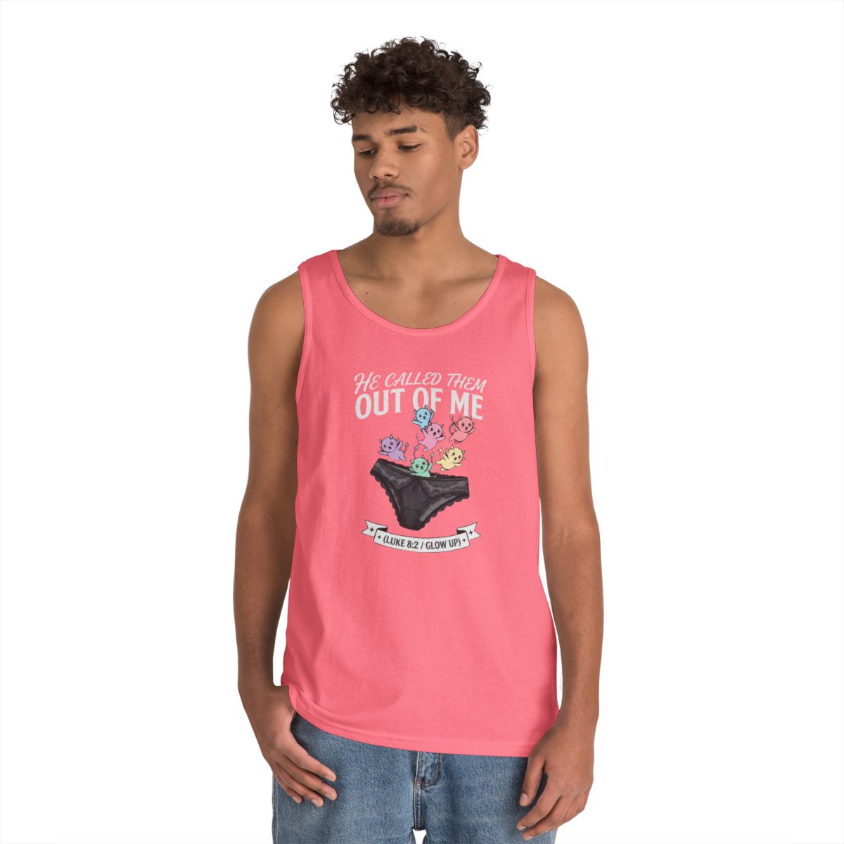 Color: Safety Pink | Good Book Series He Called Them Out Of Me Tank Top