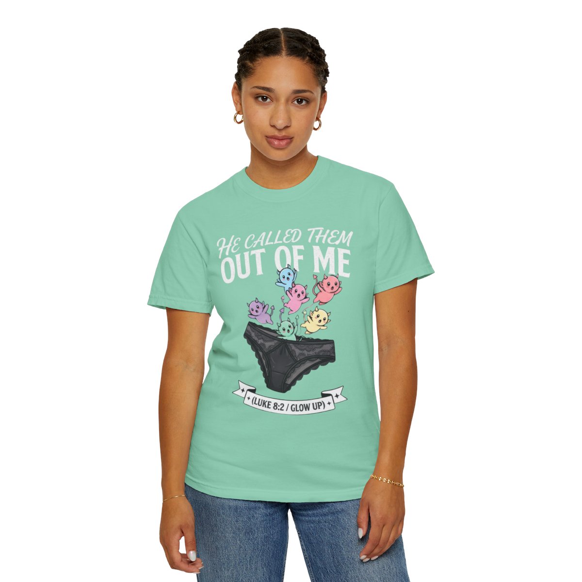 Color: Island Reef | Good Book Series He Called Them Out Of Me Unisex Garment-Dyed Tee