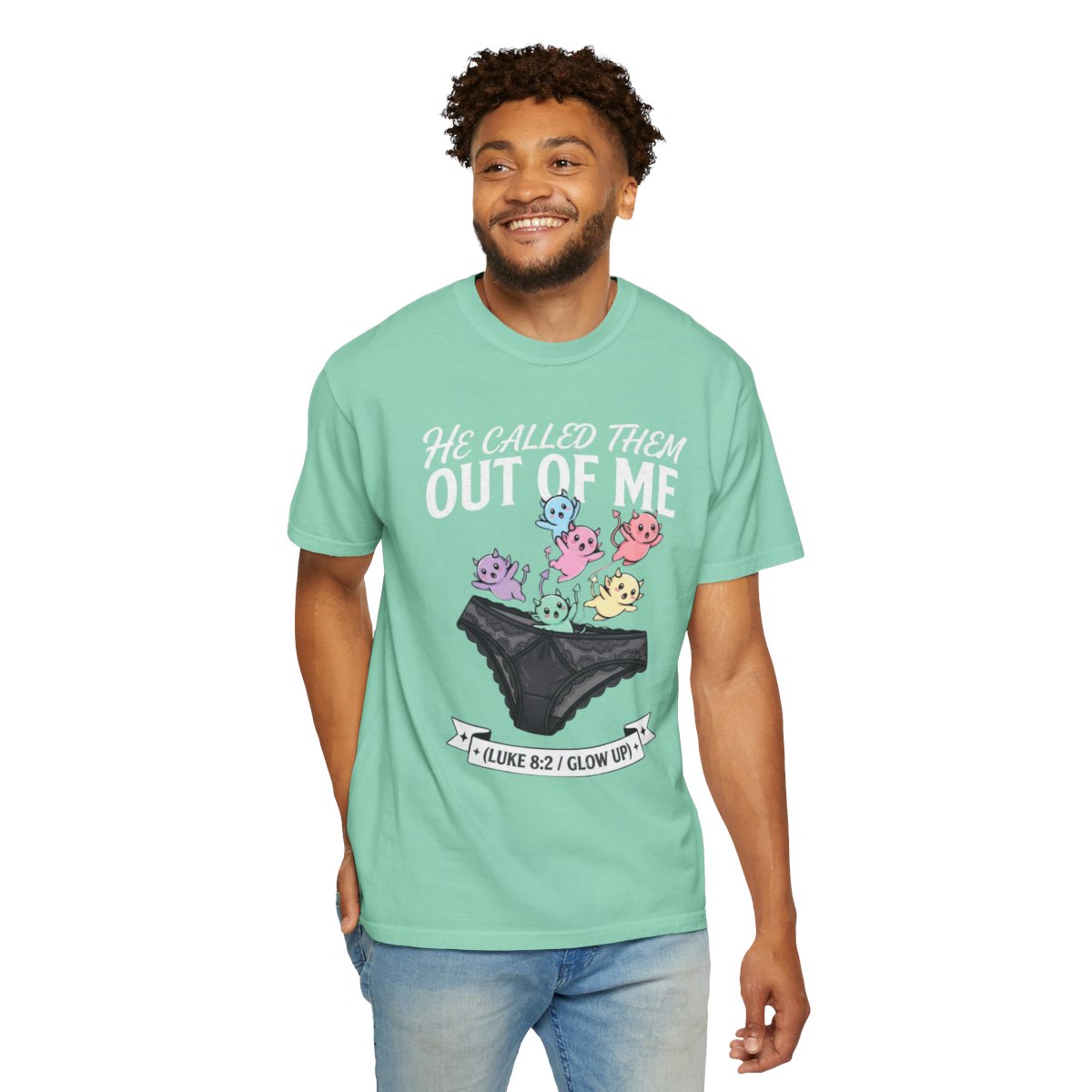 Color: Island Reef | Good Book Series He Called Them Out Of Me Unisex Garment-Dyed Tee