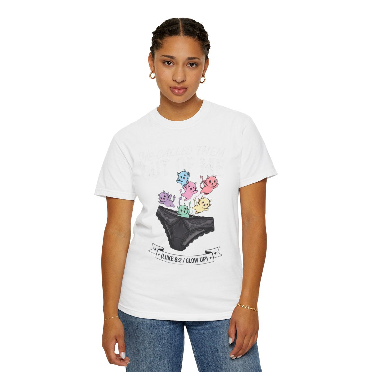 Color: White | Good Book Series He Called Them Out Of Me Unisex Garment-Dyed Tee