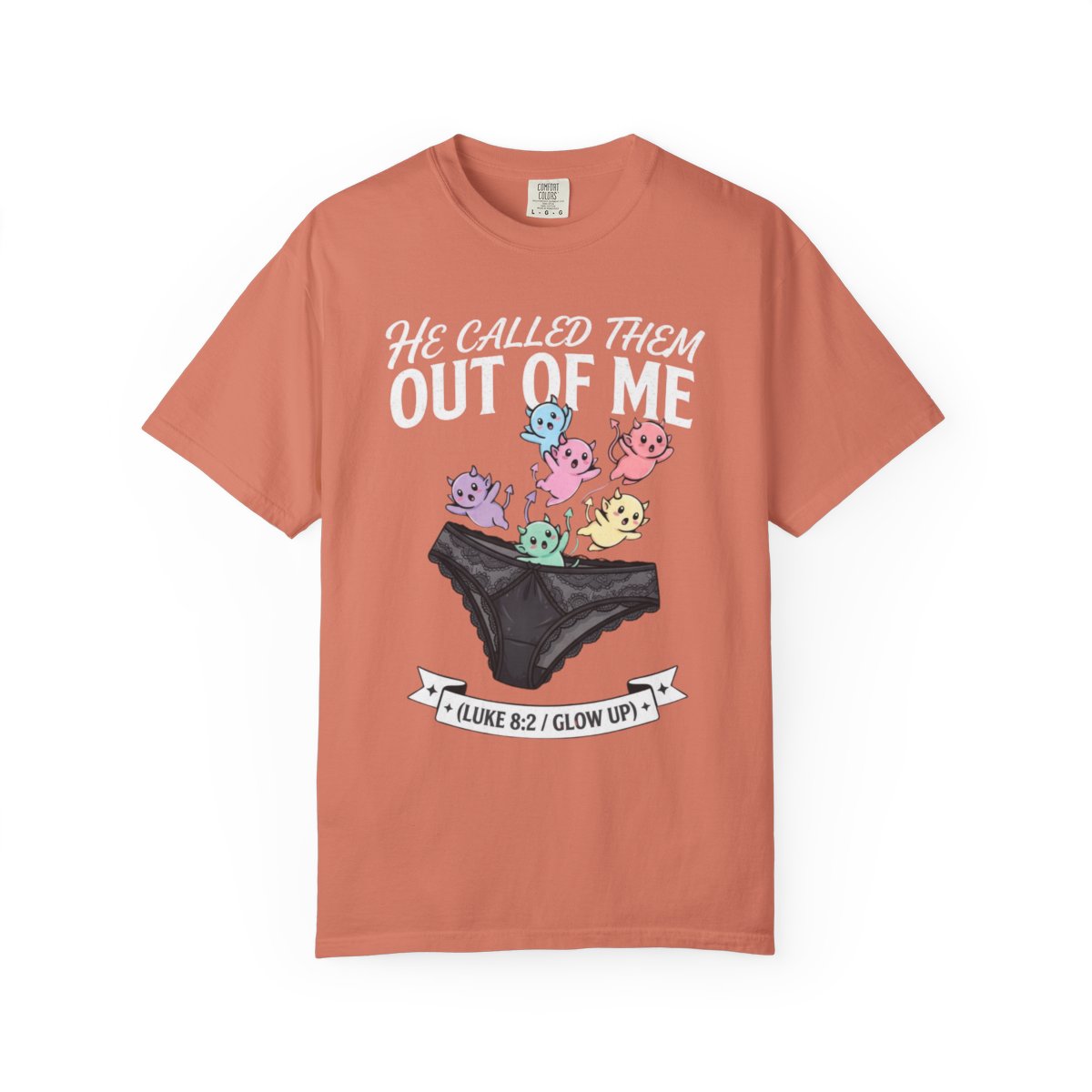 Color: Terracotta | Good Book Series He Called Them Out Of Me Unisex Garment-Dyed Tee