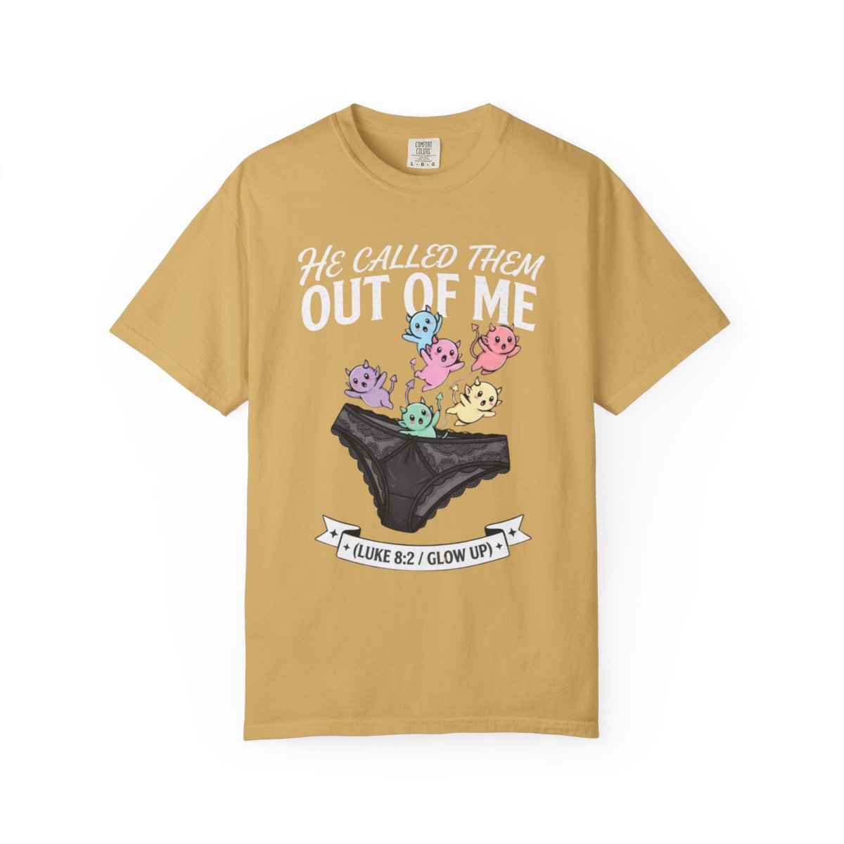 Color: Mustard | Good Book Series He Called Them Out Of Me Unisex Garment-Dyed Tee
