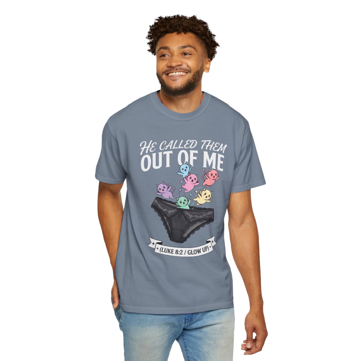 Color: Blue Jean | Good Book Series He Called Them Out Of Me Unisex Garment-Dyed Tee