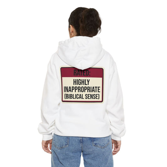 Color: White | Good Book Series Highly Inappropriate Garment-Dyed Hoodie