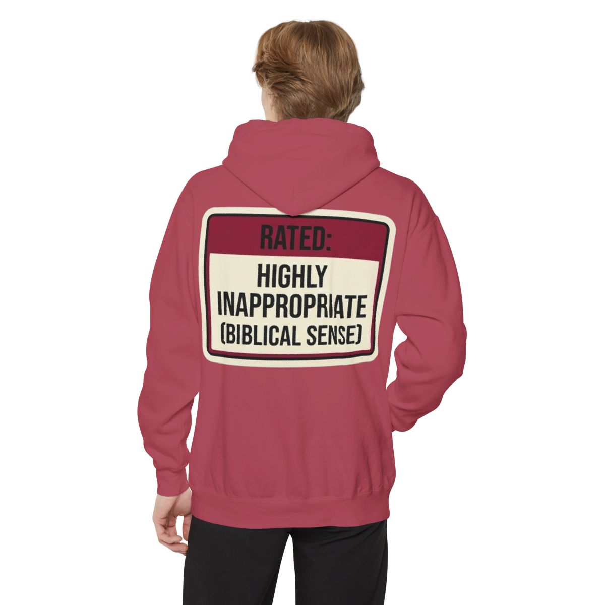Color: Crimson | Good Book Series Highly Inappropriate Garment-Dyed Hoodie