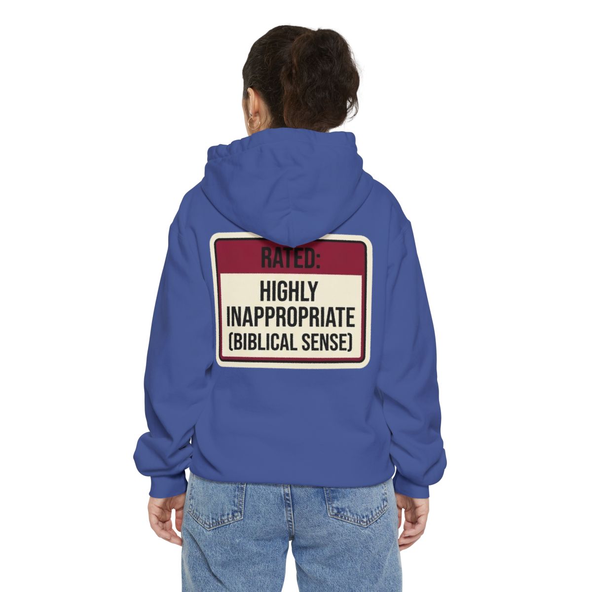 Color: Flo Blue | Good Book Series Highly Inappropriate Garment-Dyed Hoodie
