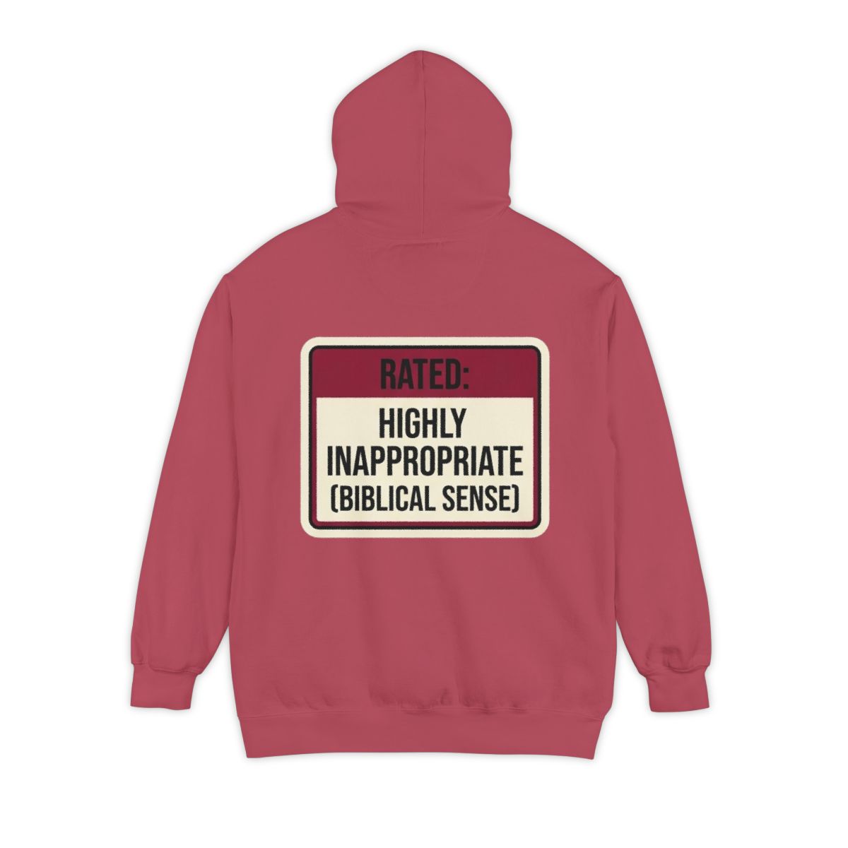 Color: Crimson | Good Book Series Highly Inappropriate Garment-Dyed Hoodie
