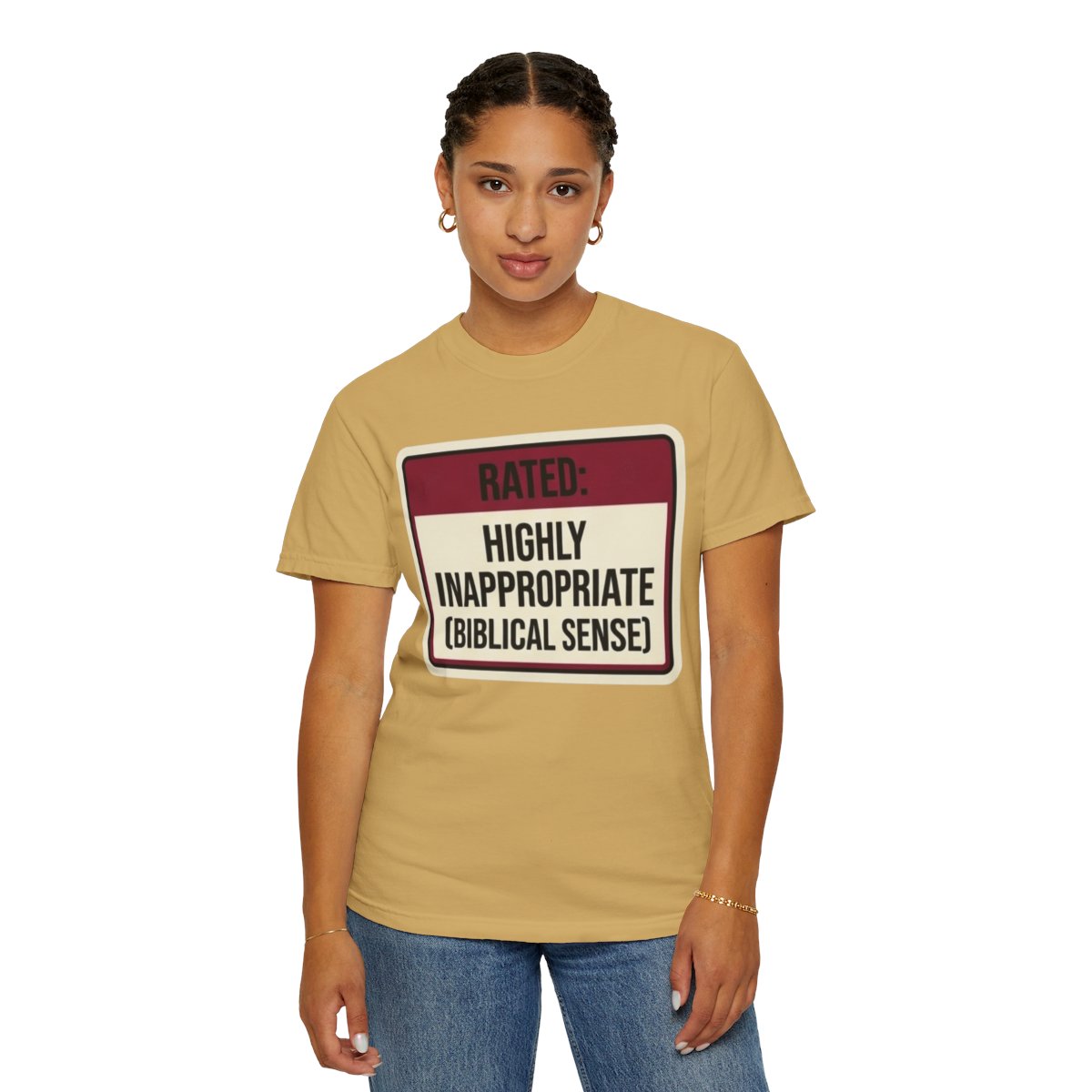 Color: Mustard | Good Book Series Highly Inappropriate Unisex Garment-Dyed Tee