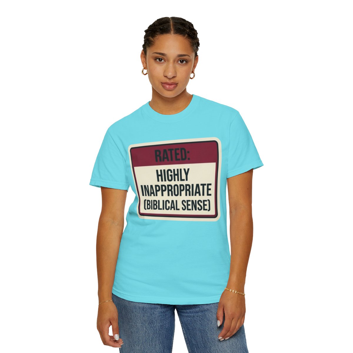 Color: Lagoon Blue | Good Book Series Highly Inappropriate Unisex Garment-Dyed Tee