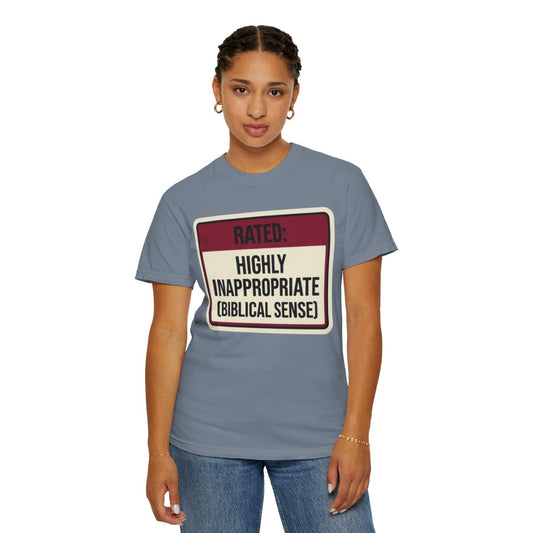 Color: Blue Jean | Good Book Series Highly Inappropriate Unisex Garment-Dyed Tee