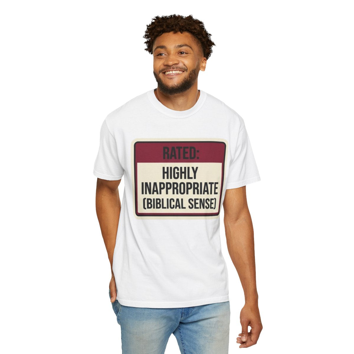 Color: White | Good Book Series Highly Inappropriate Unisex Garment-Dyed Tee