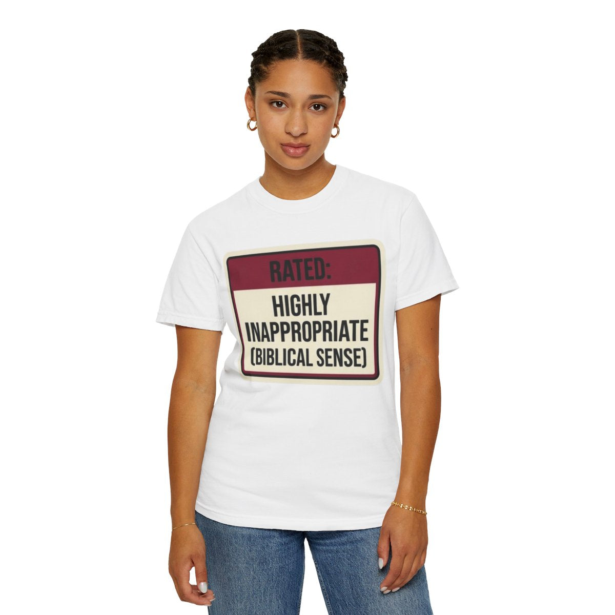 Color: White | Good Book Series Highly Inappropriate Unisex Garment-Dyed Tee