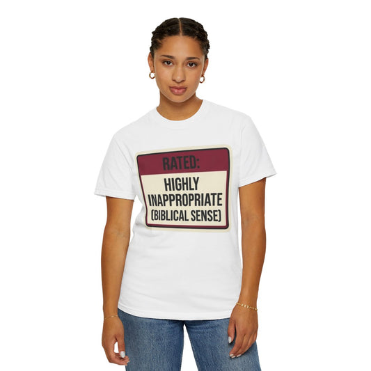 Color: White | Good Book Series Highly Inappropriate Unisex Garment-Dyed Tee