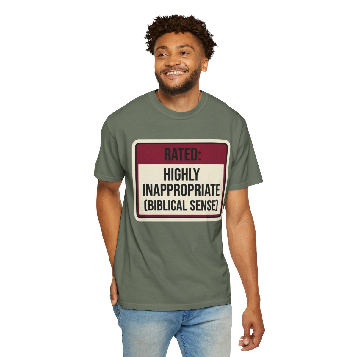 Color: Moss | Good Book Series Highly Inappropriate Unisex Garment-Dyed Tee
