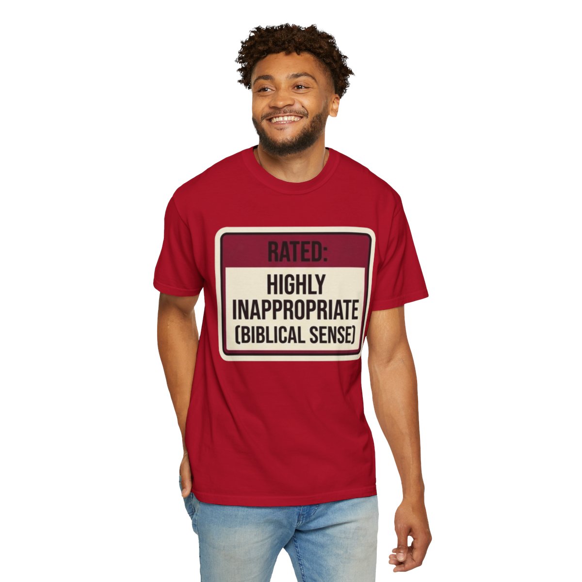 Color: Red | Good Book Series Highly Inappropriate Unisex Garment-Dyed Tee