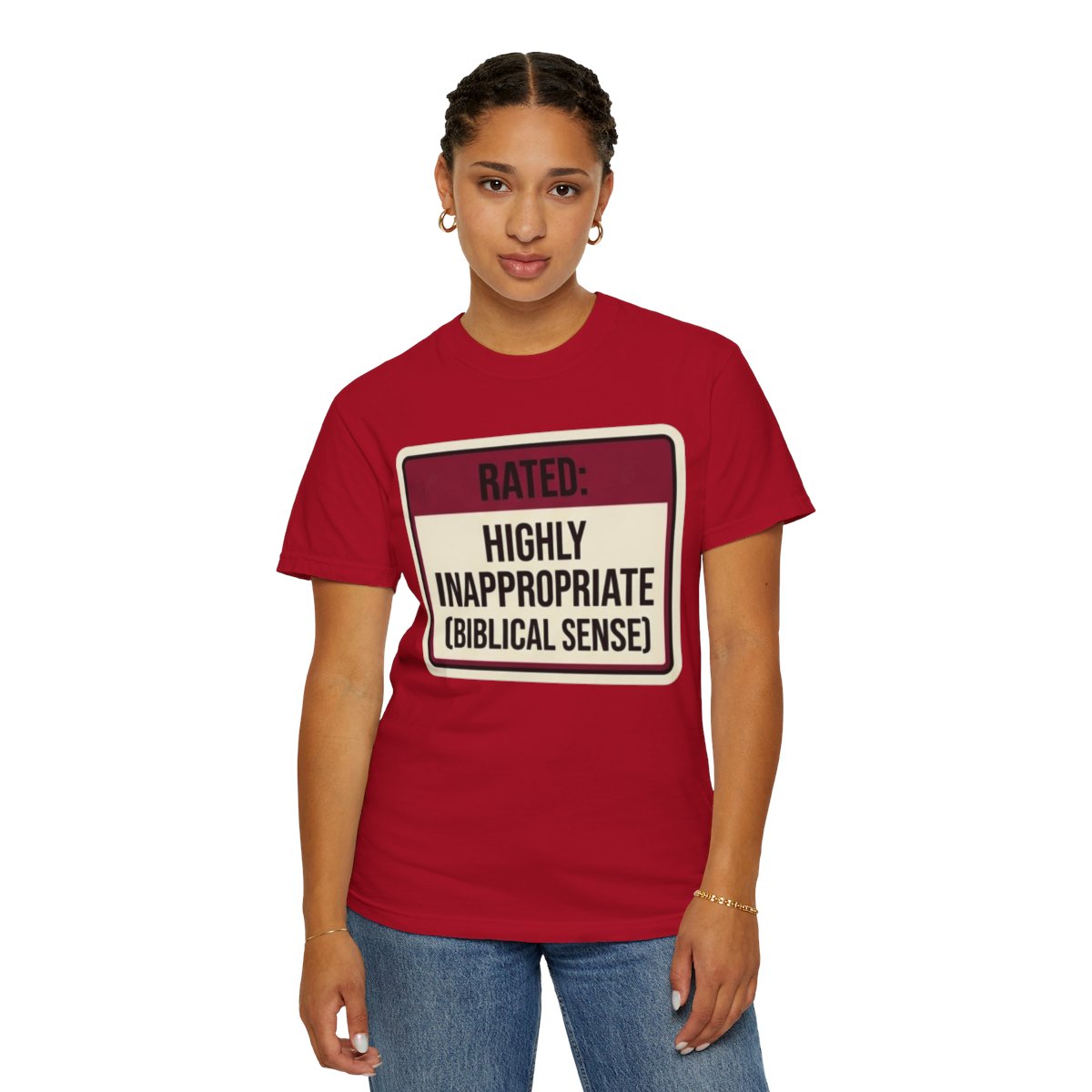 Color: Red | Good Book Series Highly Inappropriate Unisex Garment-Dyed Tee