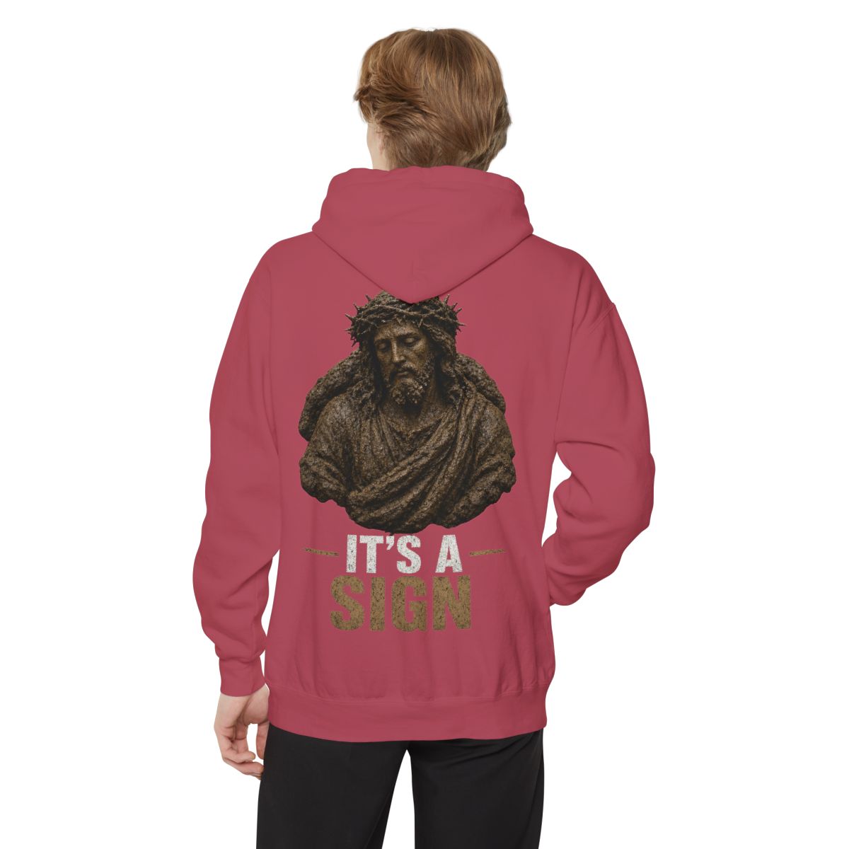 Color: Crimson | Good Book Series It's a Sign Garment-Dyed Hoodie