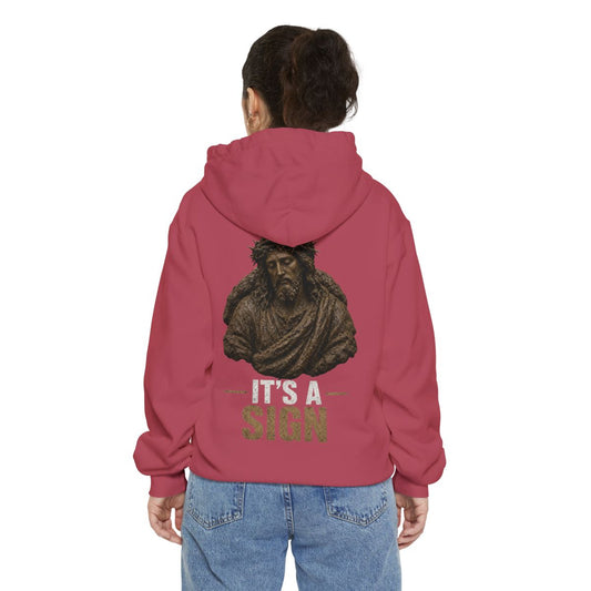 Color: Crimson | Good Book Series It's a Sign Garment-Dyed Hoodie