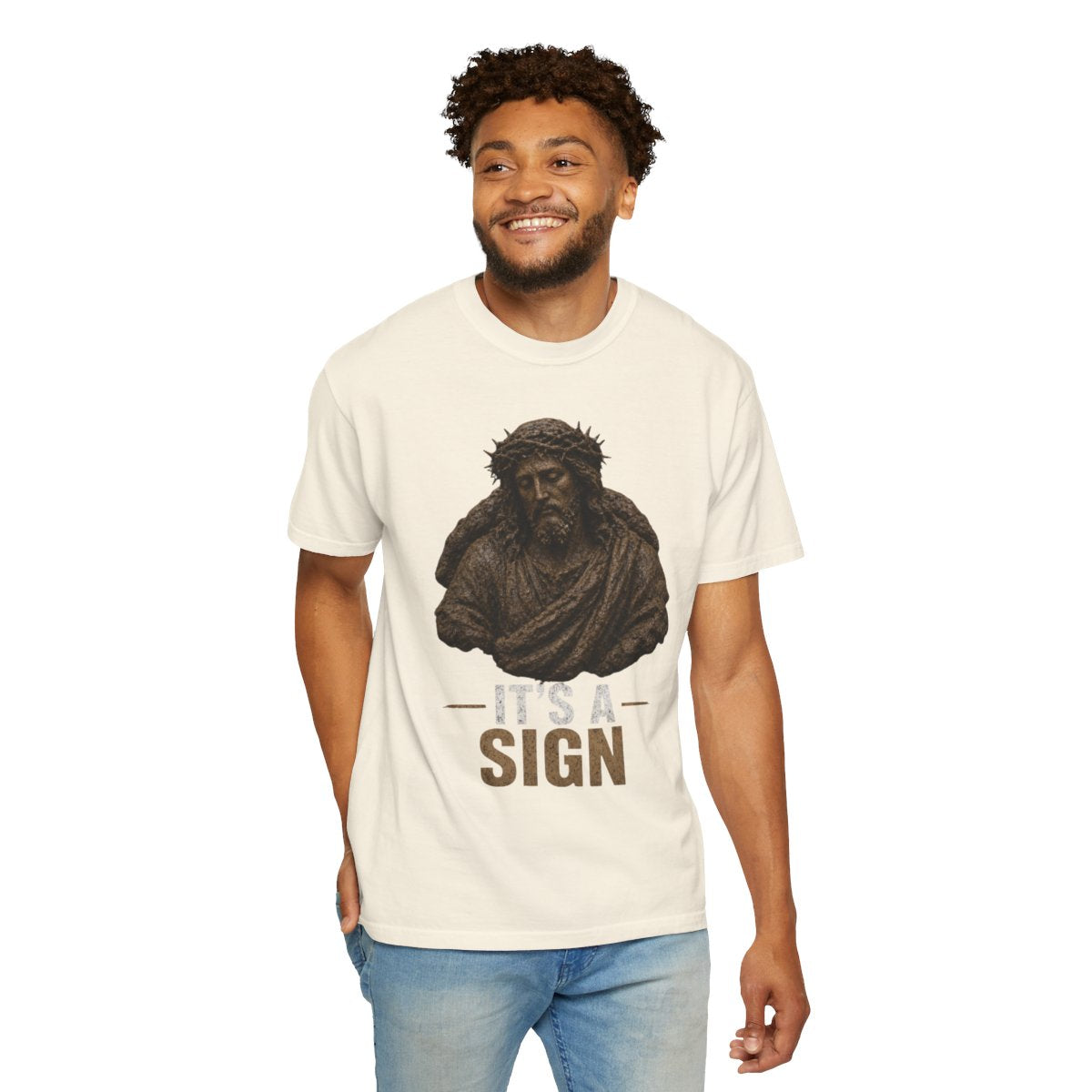 Color: Ivory | Good Book Series It's a Sign Unisex Garment-Dyed Tee