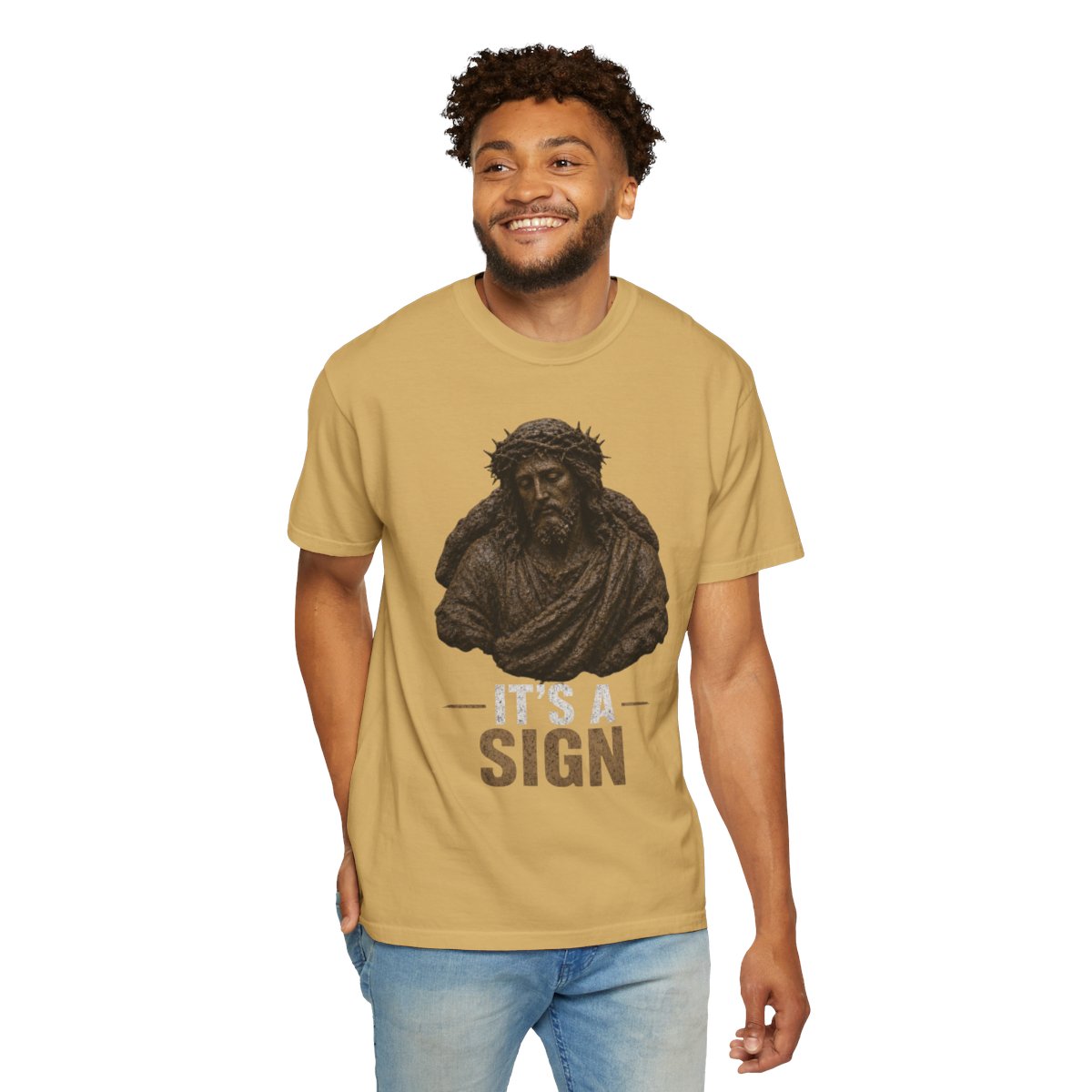 Color: Mustard | Good Book Series It's a Sign Unisex Garment-Dyed Tee