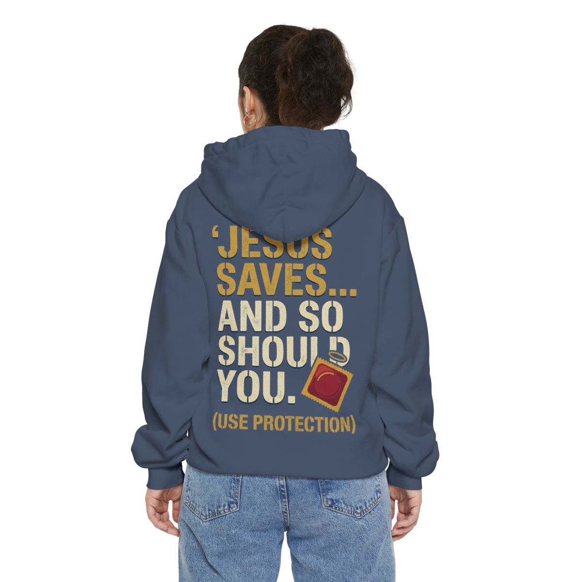 Color: Denim | Good Book Series Jesus Saves and So Should You Garment-Dyed Hoodie