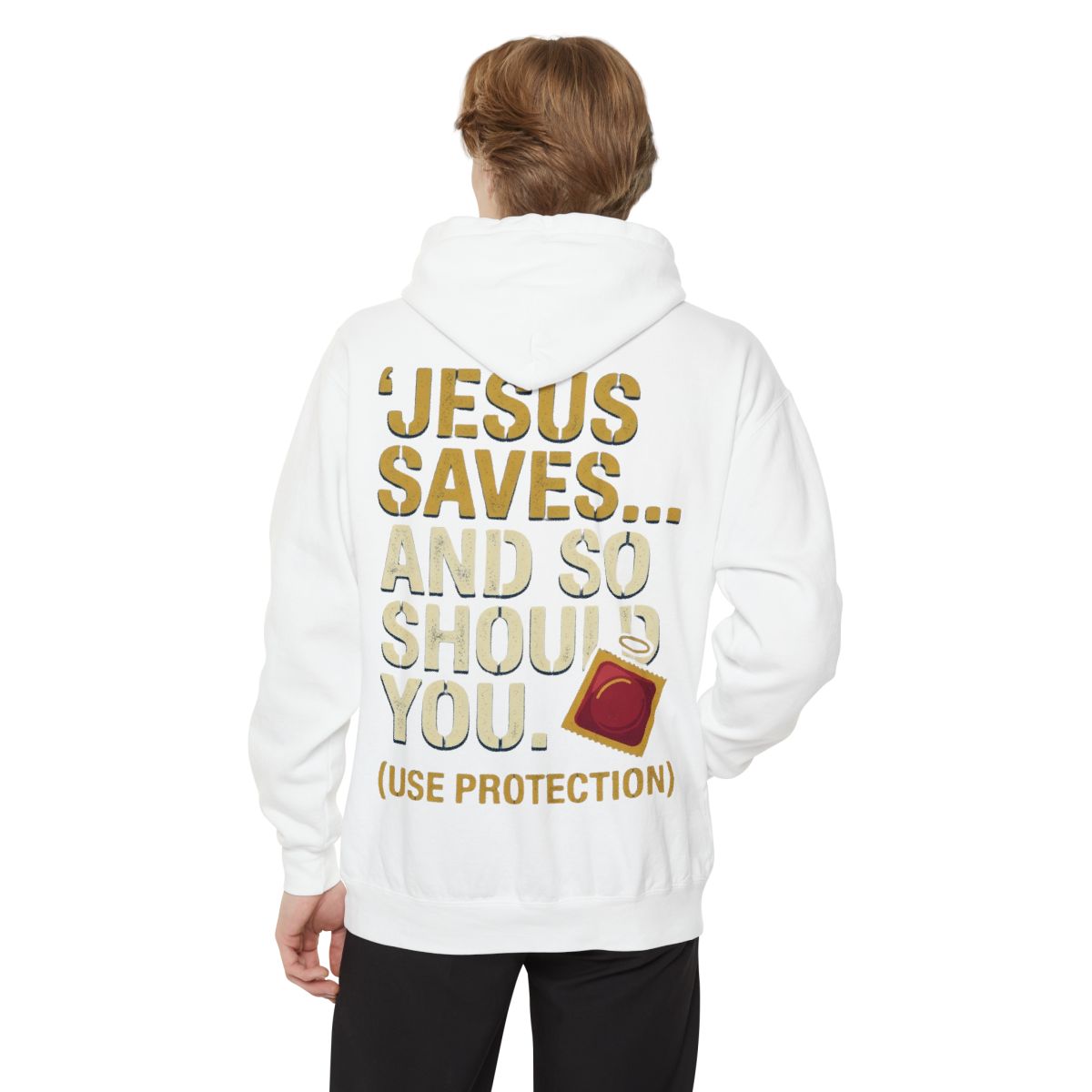 Color: White | Good Book Series Jesus Saves and So Should You Garment-Dyed Hoodie