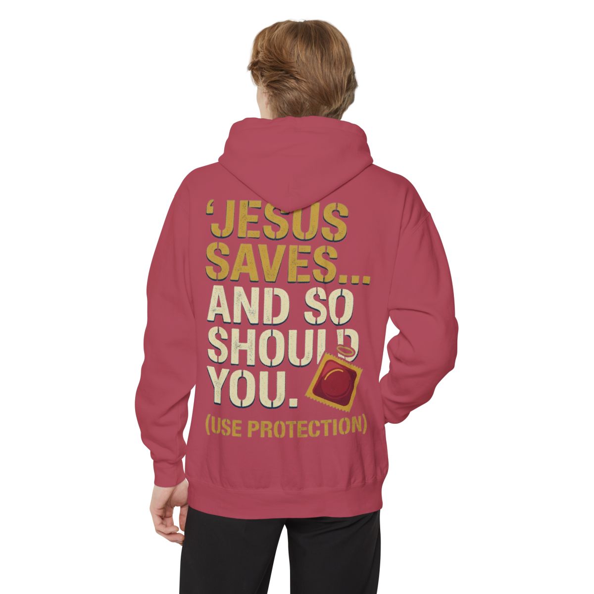 Color: Crimson | Good Book Series Jesus Saves and So Should You Garment-Dyed Hoodie