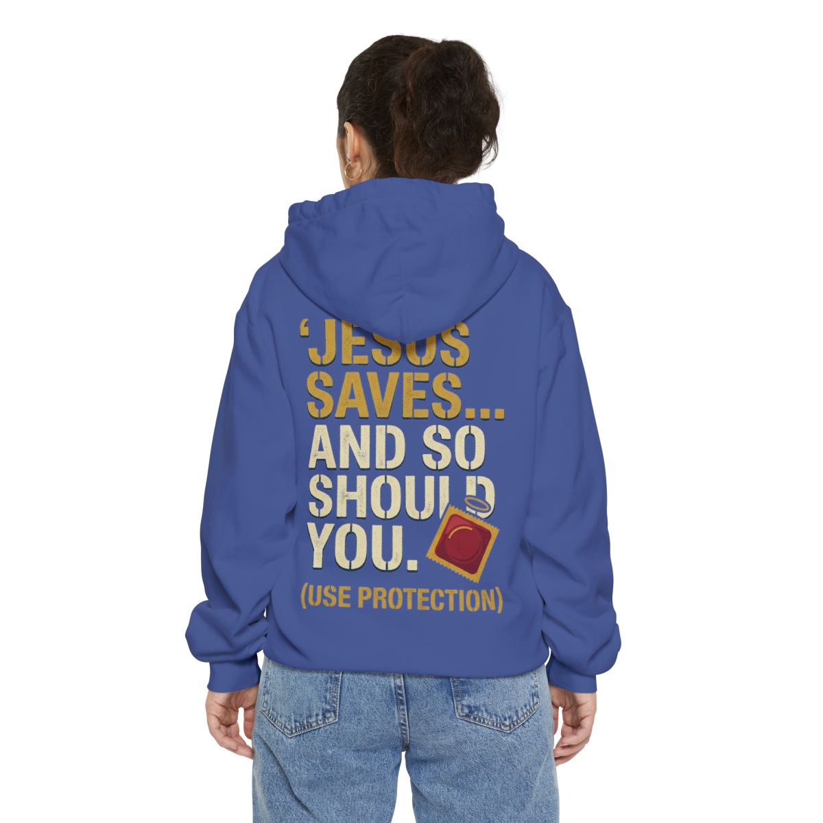 Color: Flo Blue | Good Book Series Jesus Saves and So Should You Garment-Dyed Hoodie