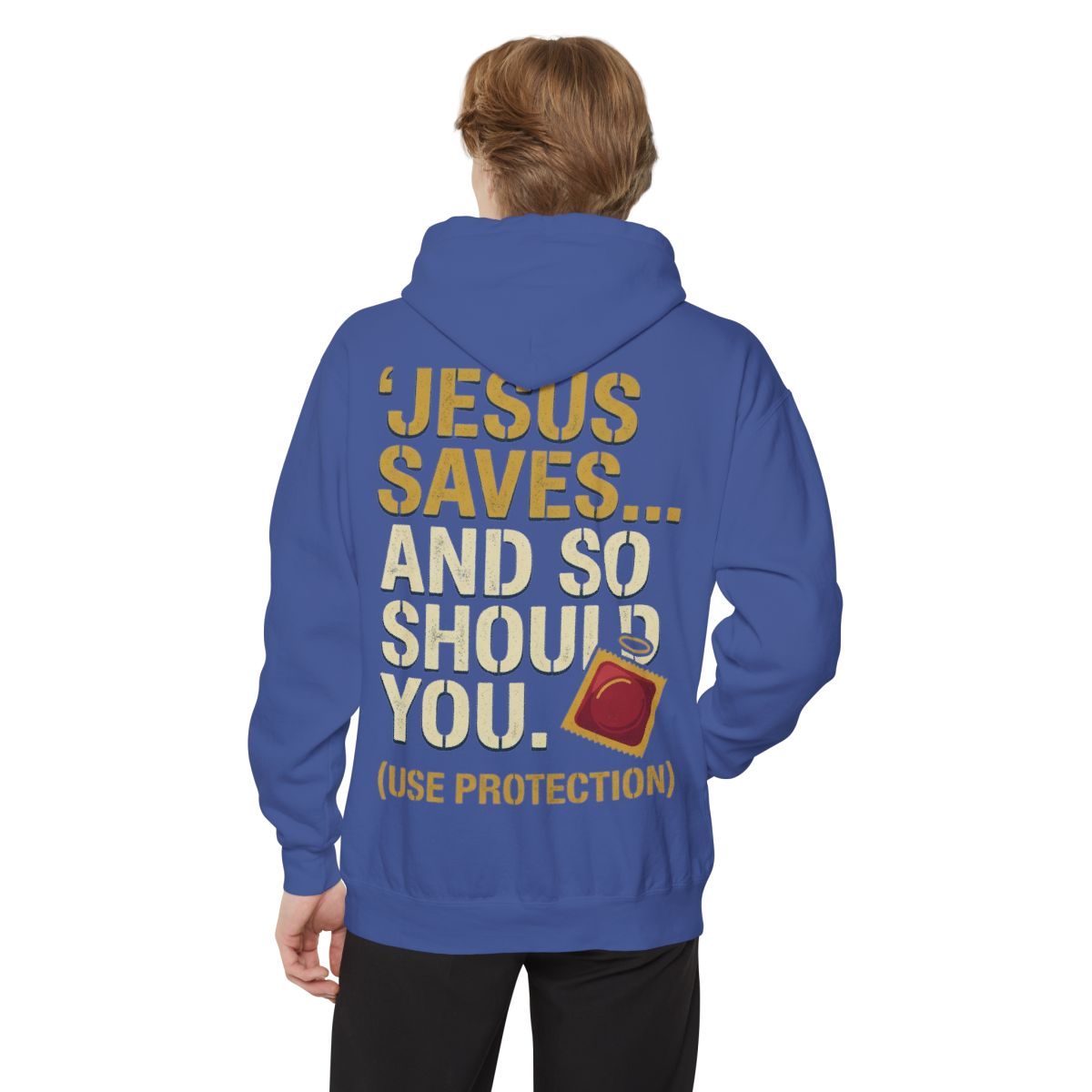 Color: Flo Blue | Good Book Series Jesus Saves and So Should You Garment-Dyed Hoodie