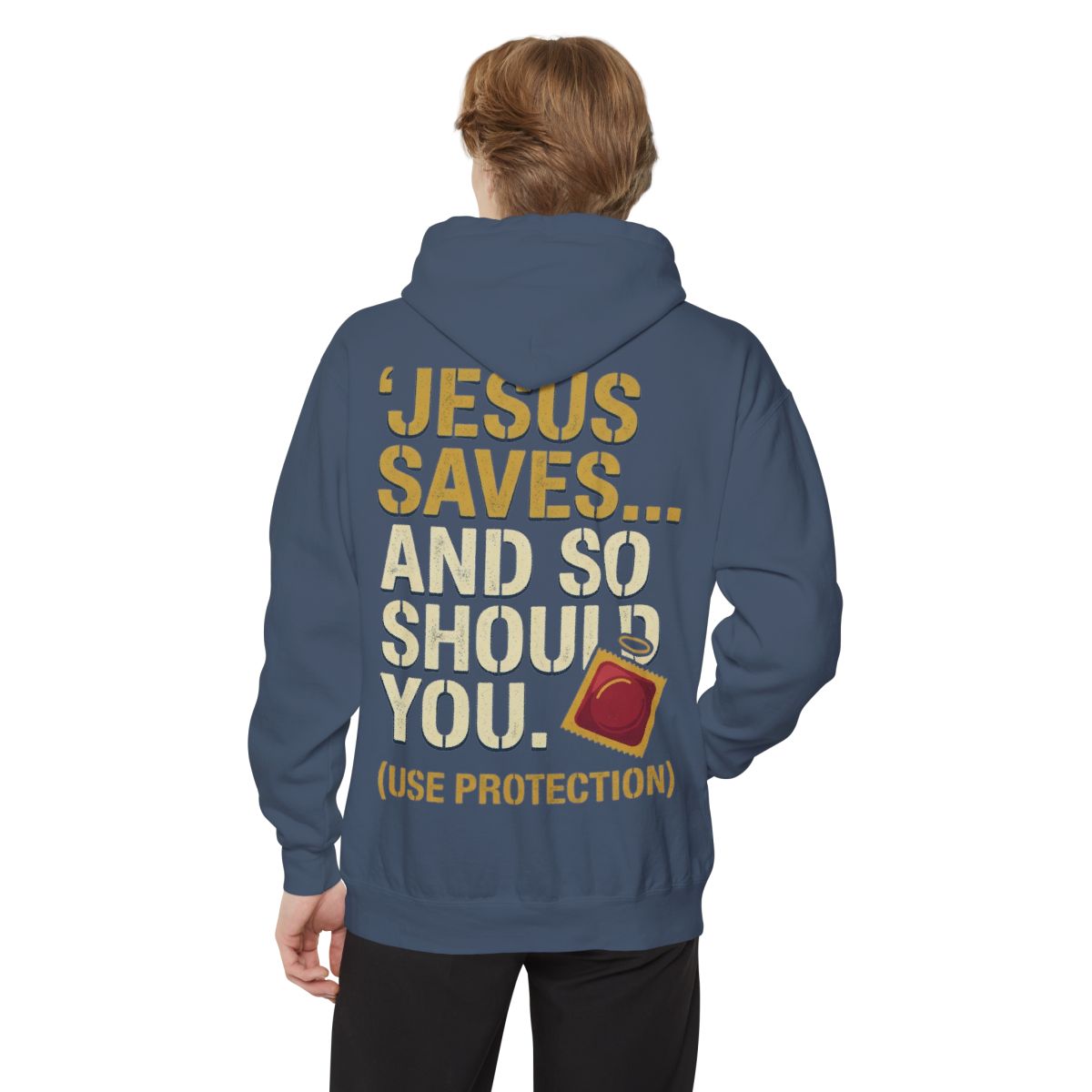 Color: Denim | Good Book Series Jesus Saves and So Should You Garment-Dyed Hoodie