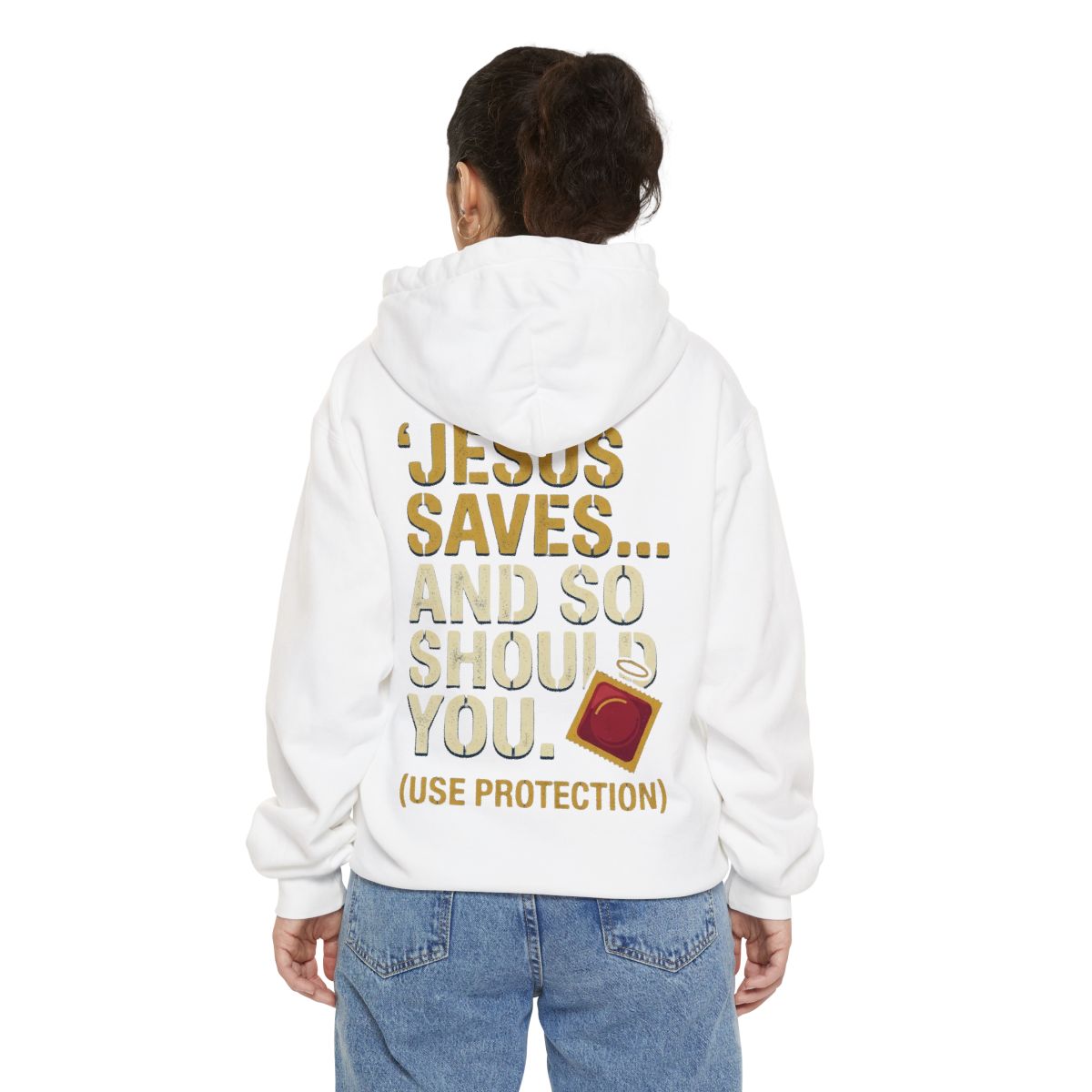 Color: White | Good Book Series Jesus Saves and So Should You Garment-Dyed Hoodie