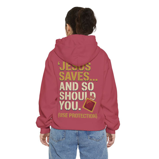 Color: Crimson | Good Book Series Jesus Saves and So Should You Garment-Dyed Hoodie