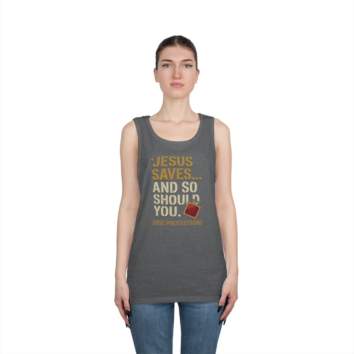 Color: Graphite Heather | Good Book Series Jesus Saves and So Should You Tank Top
