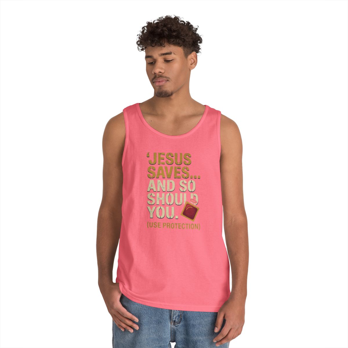 Color: Safety Pink | Good Book Series Jesus Saves and So Should You Tank Top