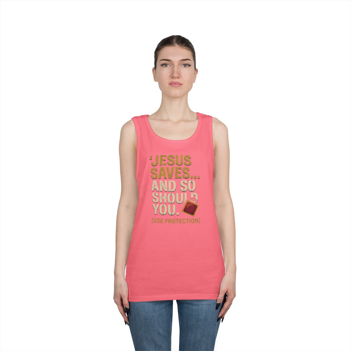 Color: Safety Pink | Good Book Series Jesus Saves and So Should You Tank Top
