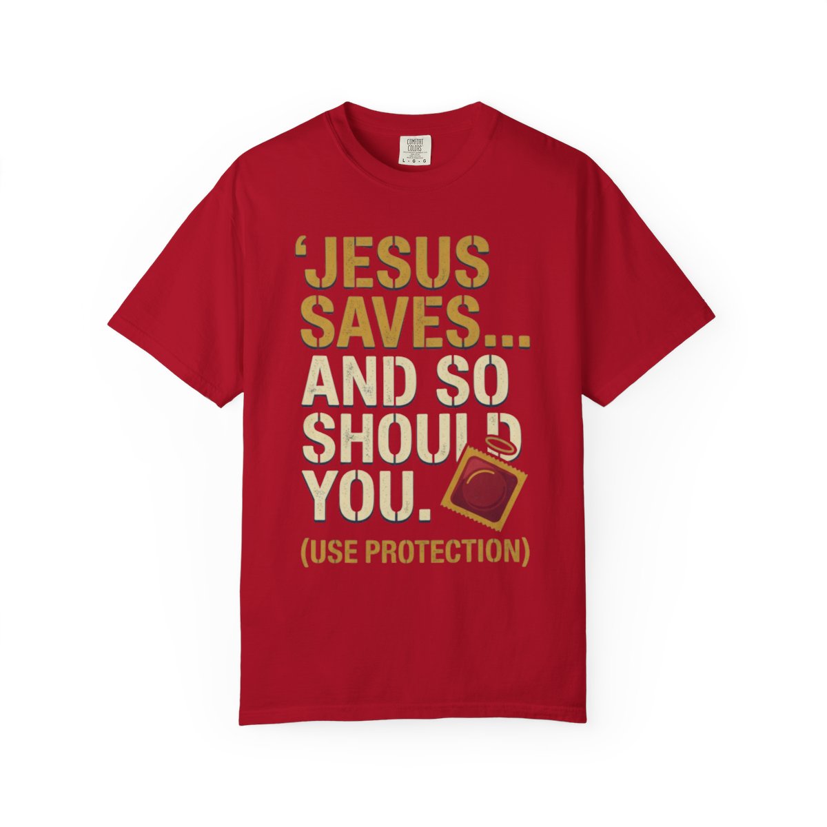 Color: Red | Good Book Series Jesus Saves and So Should You Unisex Garment-Dyed Tee