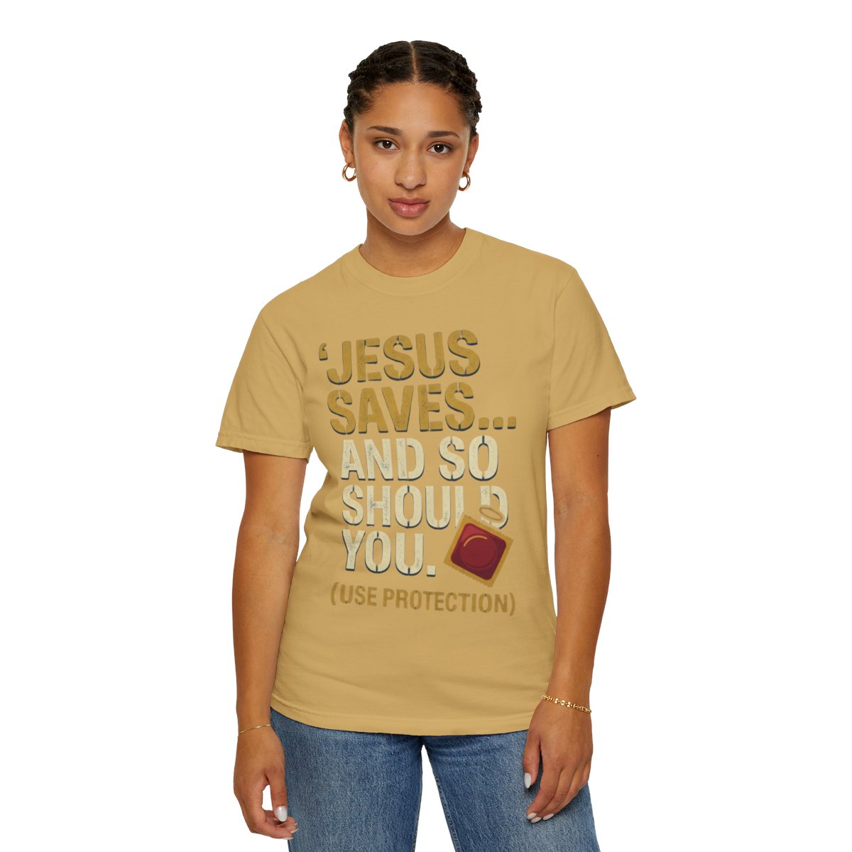 Color: Mustard | Good Book Series Jesus Saves and So Should You Unisex Garment-Dyed Tee
