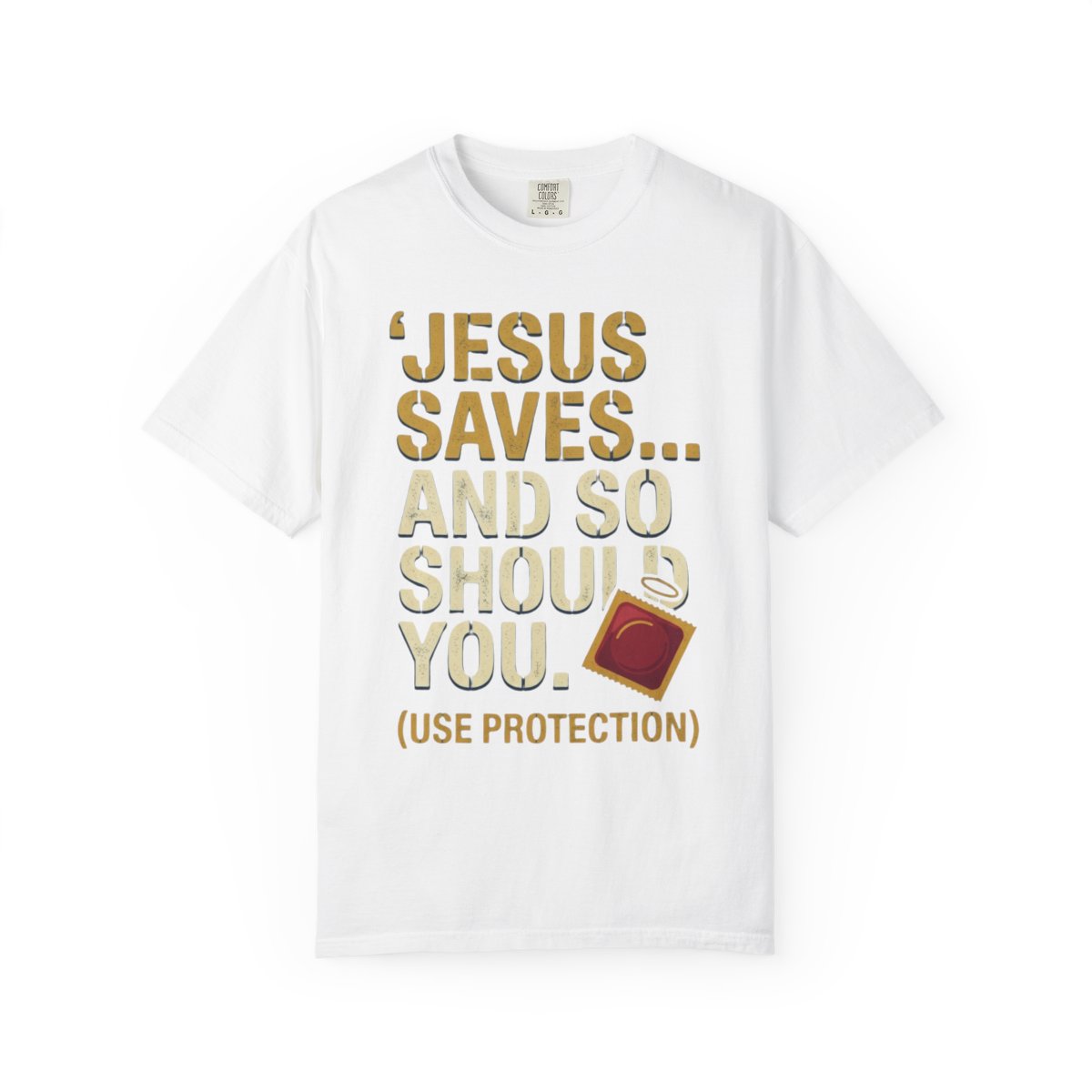 Color: White | Good Book Series Jesus Saves and So Should You Unisex Garment-Dyed Tee