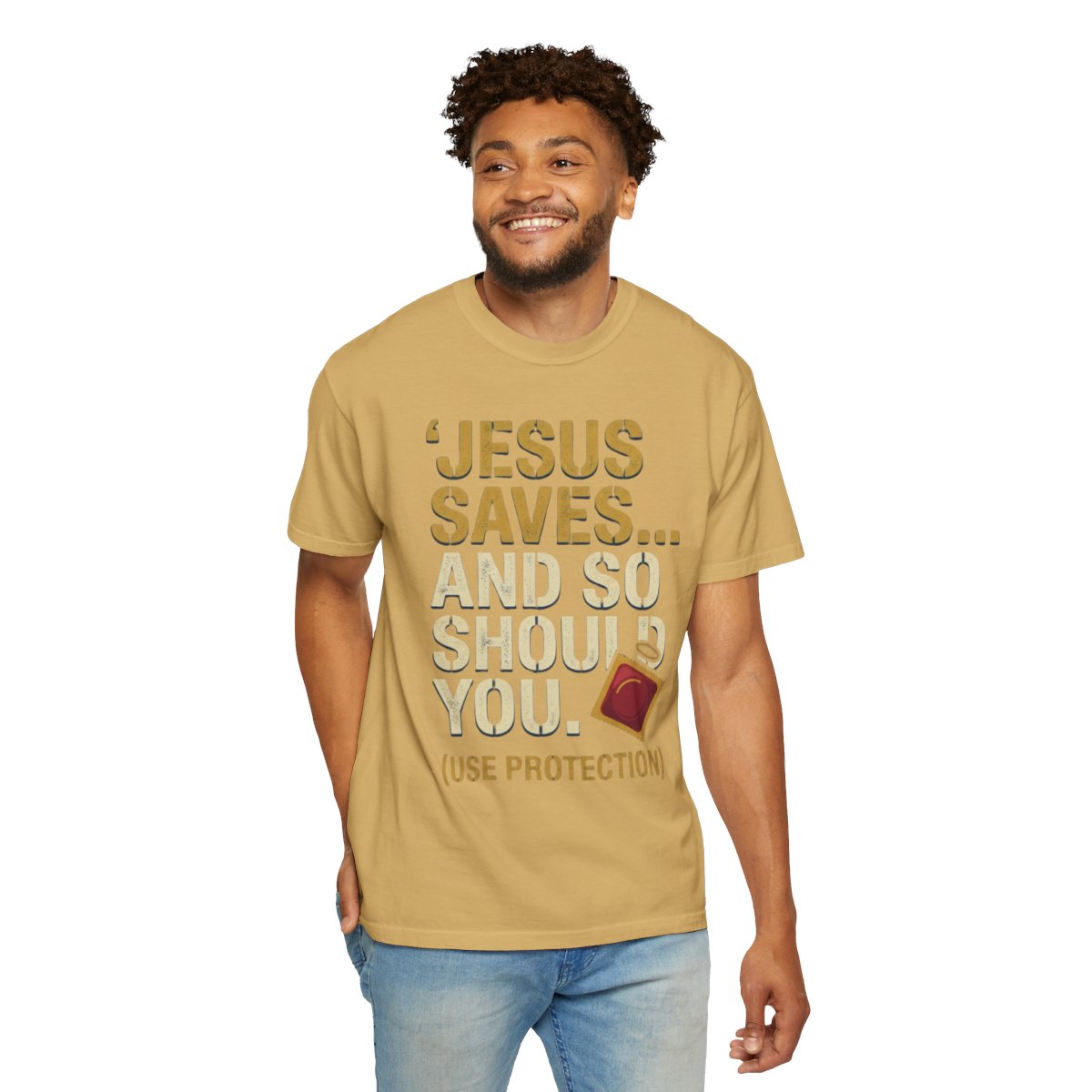 Color: Mustard | Good Book Series Jesus Saves and So Should You Unisex Garment-Dyed Tee