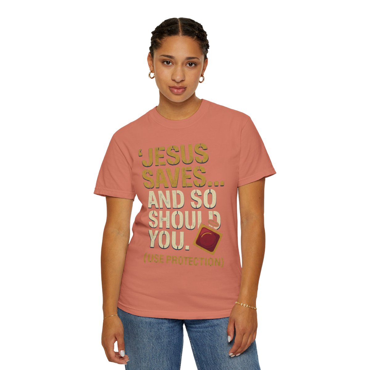 Color: Terracotta | Good Book Series Jesus Saves and So Should You Unisex Garment-Dyed Tee
