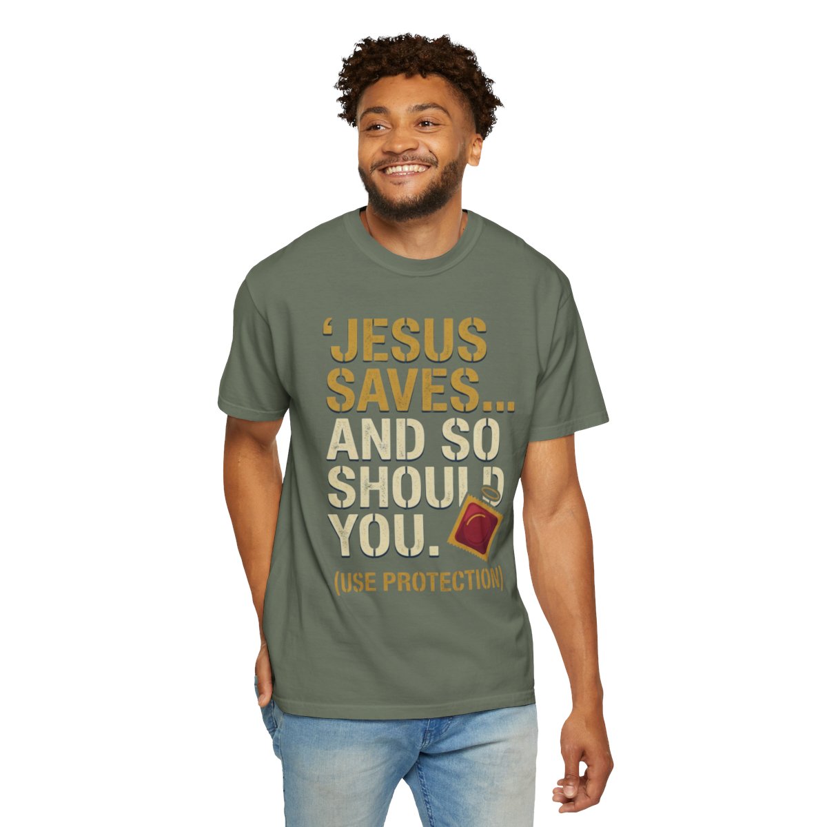 Color: Moss | Good Book Series Jesus Saves and So Should You Unisex Garment-Dyed Tee