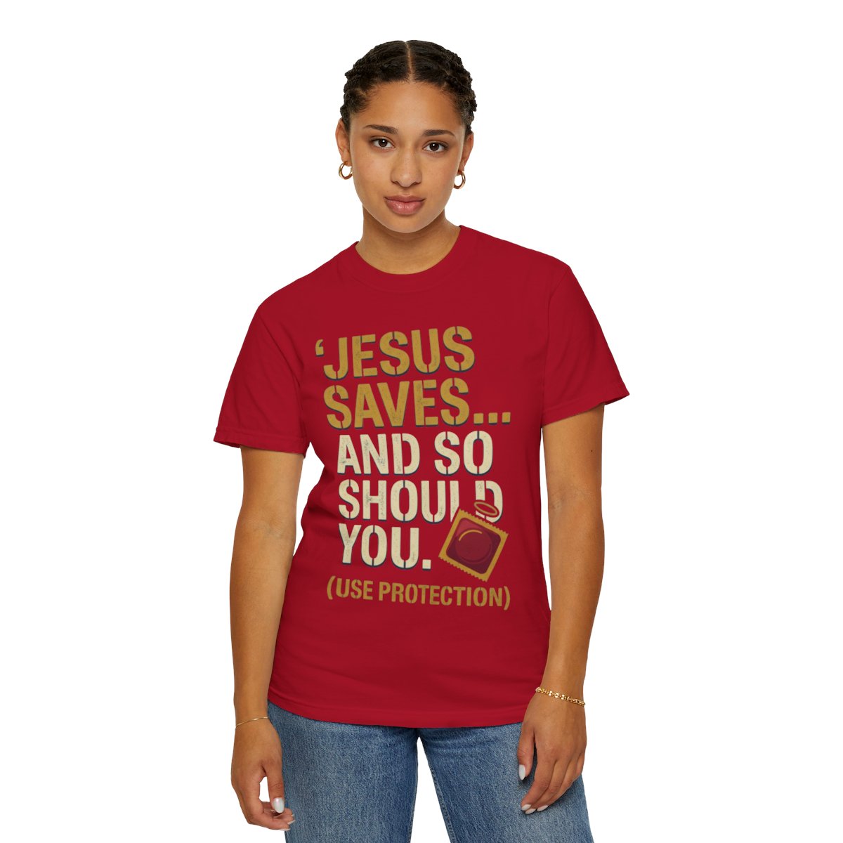 Color: Red | Good Book Series Jesus Saves and So Should You Unisex Garment-Dyed Tee