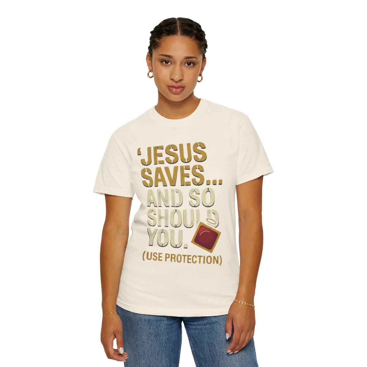 Color: Ivory | Good Book Series Jesus Saves and So Should You Unisex Garment-Dyed Tee
