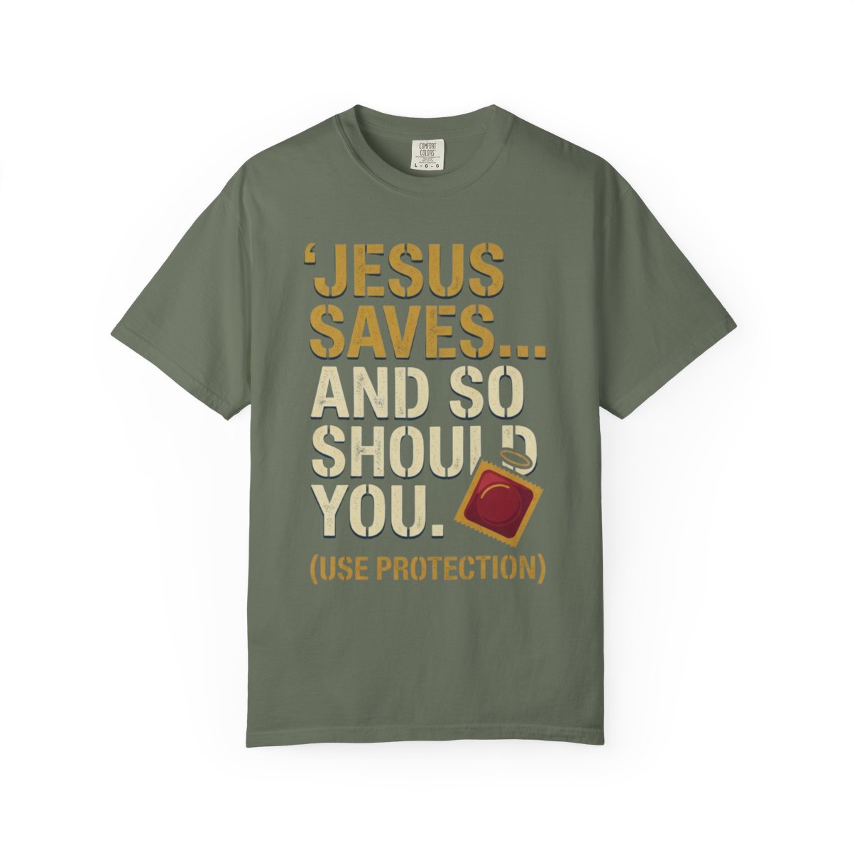 Color: Moss | Good Book Series Jesus Saves and So Should You Unisex Garment-Dyed Tee