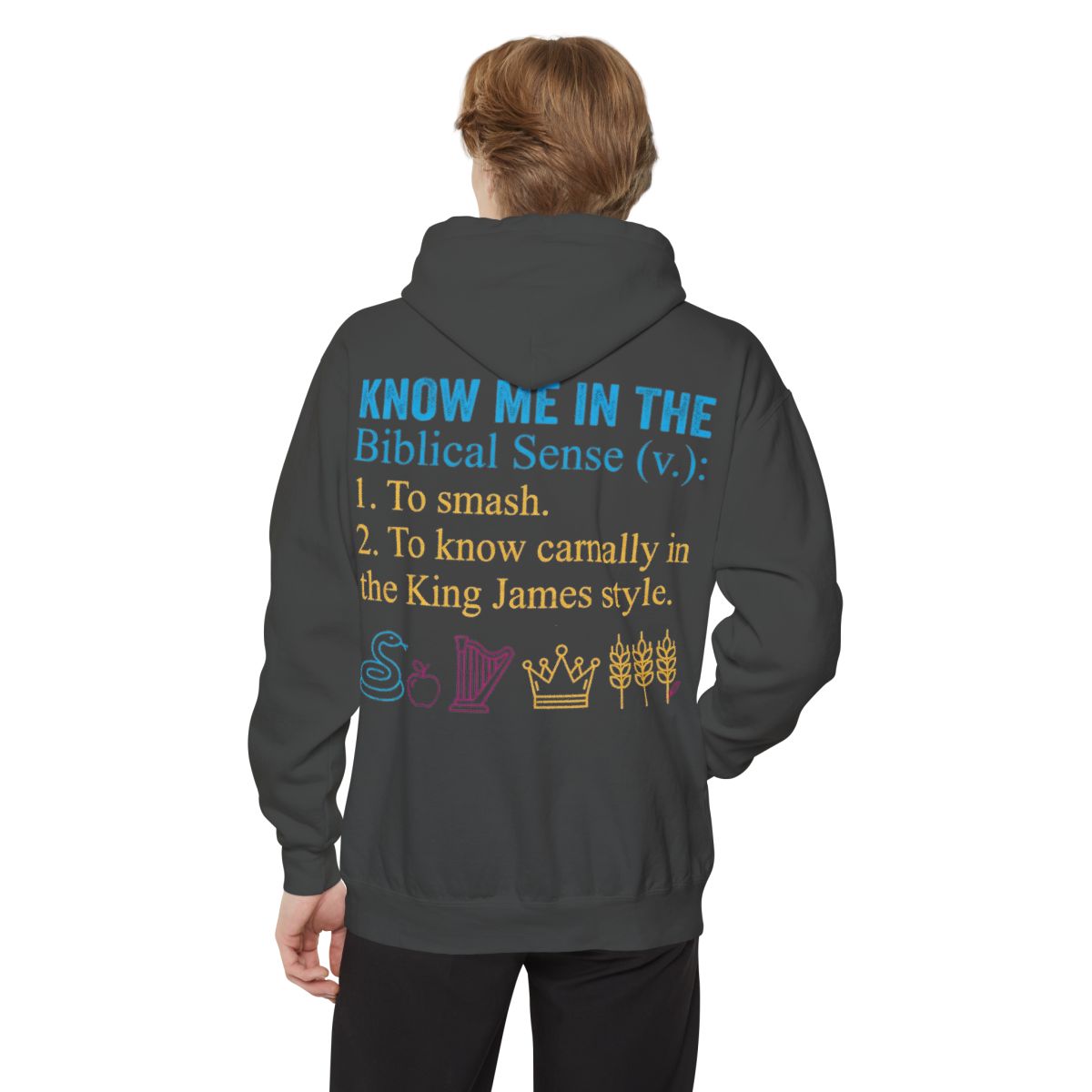 Color: Pepper | Good Book Series Know Me In The Biblical Sense Garment-Dyed Hoodie