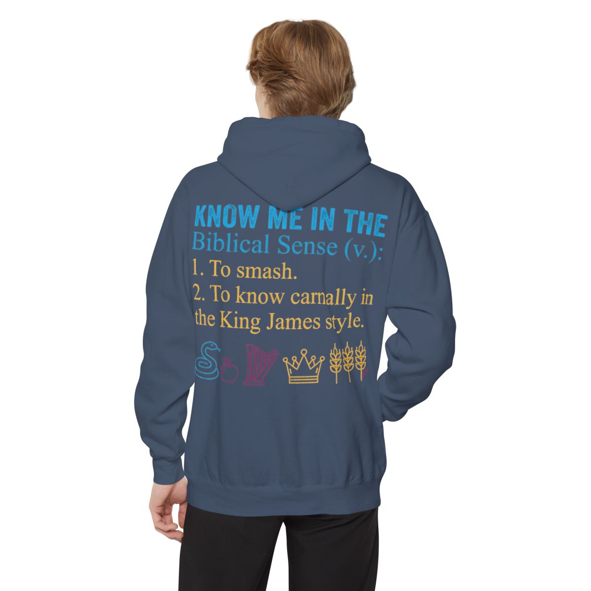 Color: Denim | Good Book Series Know Me In The Biblical Sense Garment-Dyed Hoodie