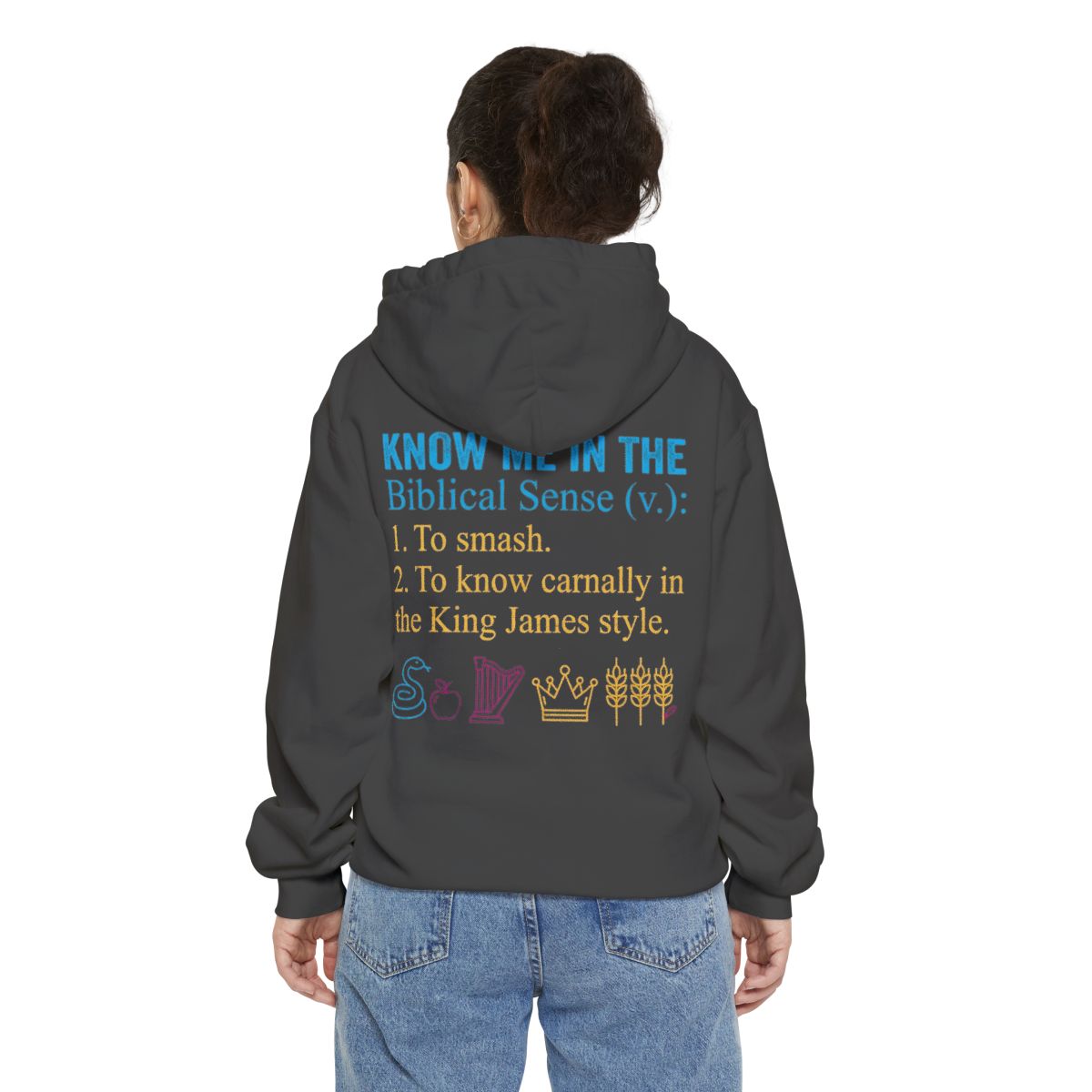 Color: Pepper | Good Book Series Know Me In The Biblical Sense Garment-Dyed Hoodie